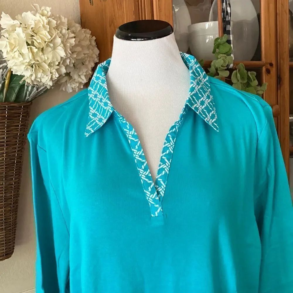 New Karen Scott Crisp Teal Collar Three Quarter Sleeve Top Women’s 3X